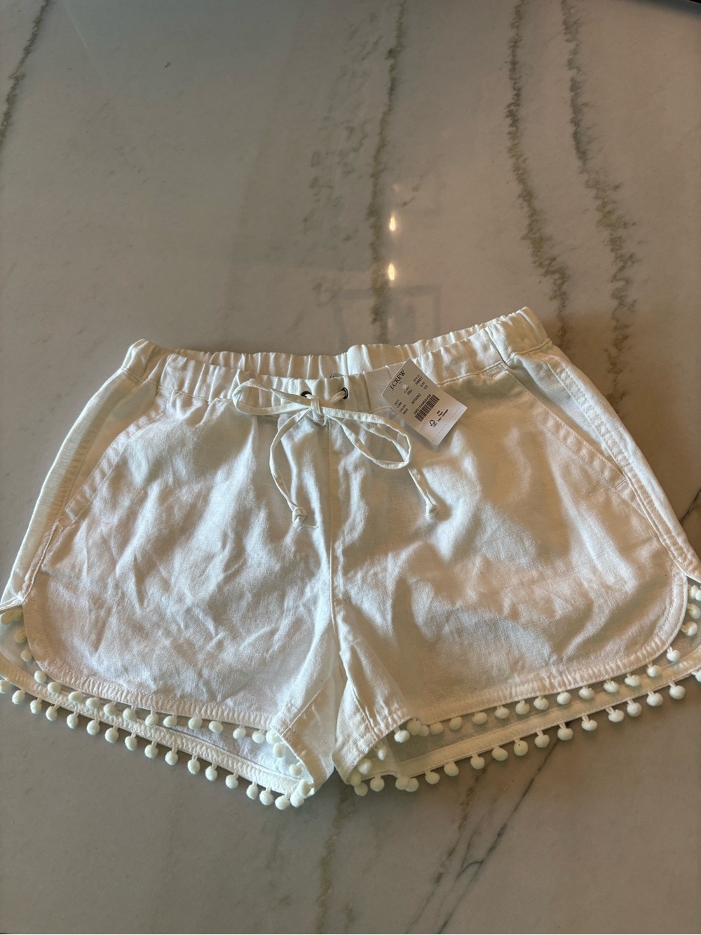 J. Crew linen 3" pom-pom drawstring coastal minimal Euro Summer shorts size XS